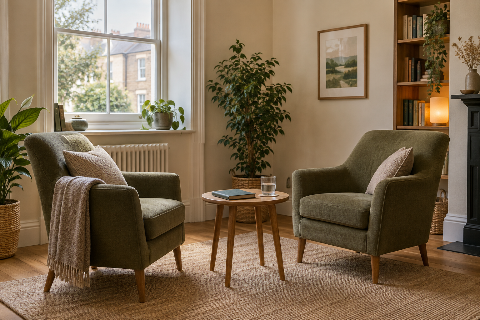 Illustration of a quiet consulting room with two chairs